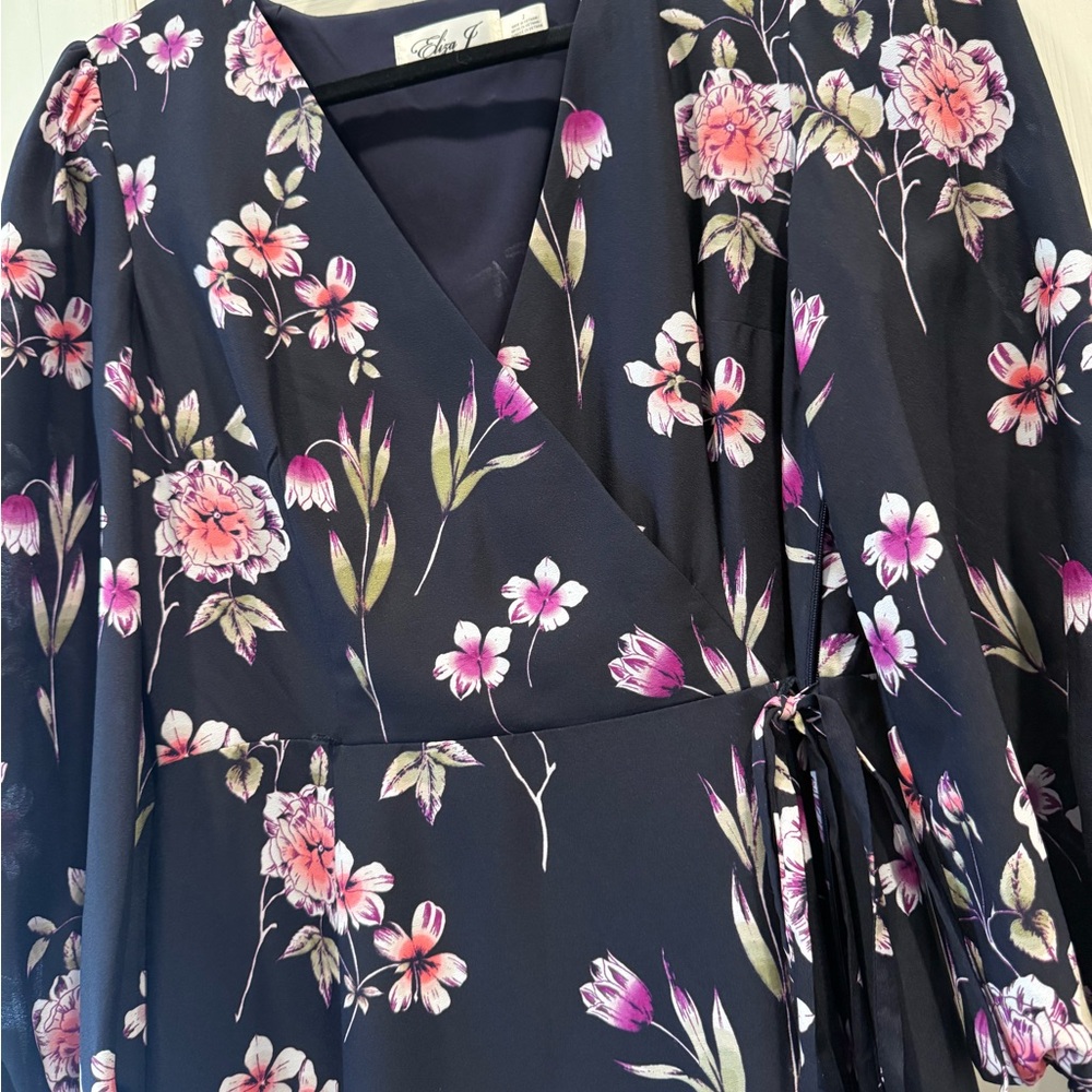 Eliza J Floral Wrap Dress in Navy